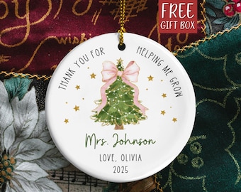 Custom Teacher Ornament Personalized Teacher Christmas Ornament, Gift for Teacher Thank You Ornament Teacher Keepsake Holiday Gifts, TO10
