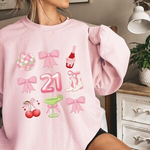 Coquette 21st Birthday Sweatshirt For Her, 21st Birthday Gift For Her, 21 Birthday Sweater, 21st Birthday Party Crewneck, Turning 21 Gifts