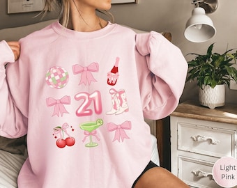 Coquette 21st Birthday Sweatshirt For Her, 21st Birthday Gift For Her, 21 Birthday Sweater, 21st Birthday Party Crewneck, Turning 21 Gifts