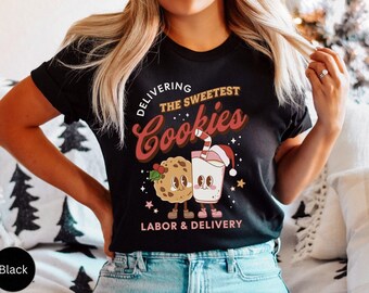 Delivering The Sweetest Cookies Labor And Delivery Christmas Shirt, Retro L & D Nurse Christmas TShirt Groovy Holiday Labor Nurse Team Shirt