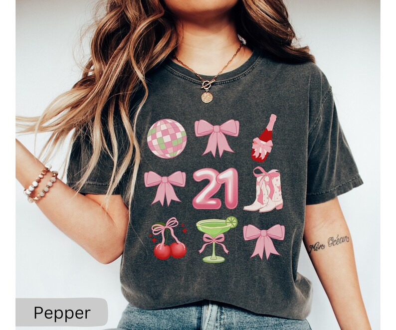 Coquette 21st Birthday Shirt For Her, 21st Birthday Gift For Her, 21 Birthday Shirt For Group, 21st Birthday Party Tshirts, Turning 21 Gifts image 2