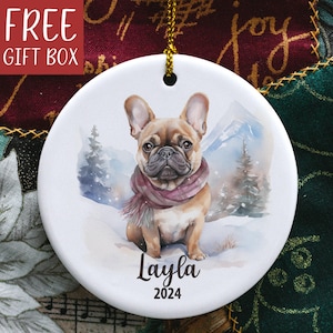Personalized French Bulldog Ornament, Frenchie Christmas Ornament, Frenchie Dog Mom Gifts, Custom Name French Bulldog, Dog First Christmas