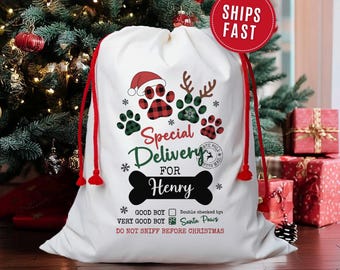 Custom Dog Santa Bag, Personalized Dog Christmas Present Sack from Santa, Gifts for Dog Christmas Gift Sack for Dogs Santa Present Gift Sack