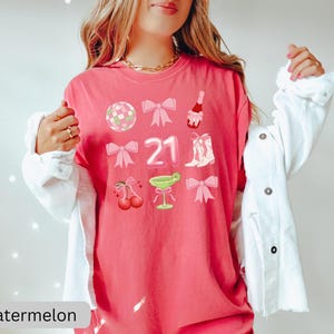Coquette 21st Birthday Shirt For Her, 21st Birthday Gift For Her, 21 Birthday Shirt For Group, 21st Birthday Party Tshirts, Turning 21 Gifts image 3
