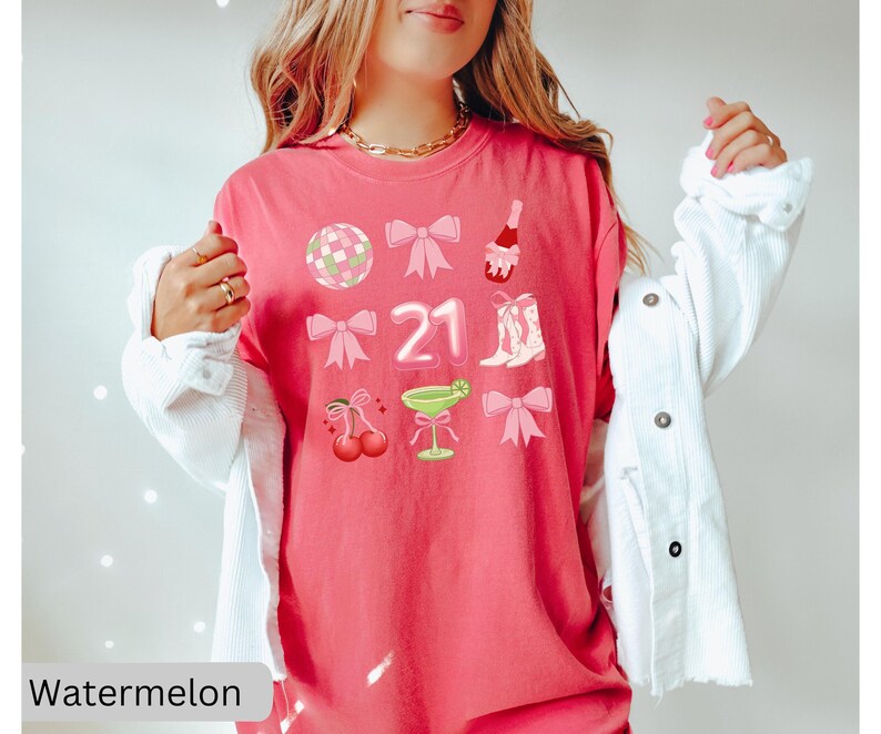 Coquette 21st Birthday Shirt For Her, 21st Birthday Gift For Her, 21 Birthday Shirt For Group, 21st Birthday Party Tshirts, Turning 21 Gifts image 3