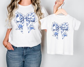 Coquette Matching Mommy And Me Shirts, Mothers Day Gift for New Mom And Baby, Mama Mini Outfits,Mother Daughter Matching, Toile Bow Shirt