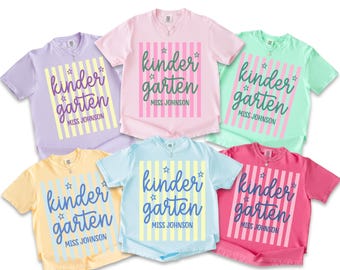 Personalized Kindergarten Teacher Shirt, Comfort Colors Kindergarten Teacher Team Shirts, Custom Name Back to School Kindergarten Tee, TS9