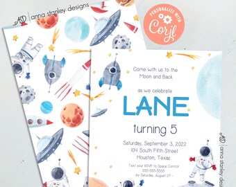 Editable Astronaut in Galaxy Space Invitation | Cute | Kids Invitation | Editable Invite | Space Invite | Astronaut Invitation | Rocket