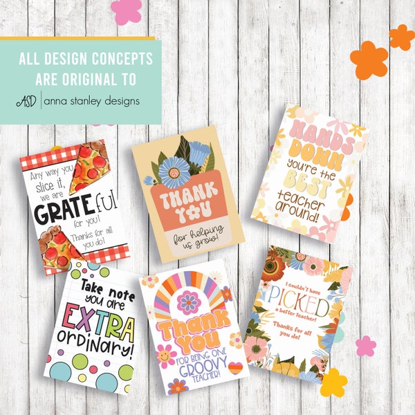 Cute & Colorful Printable Teacher Gift Tags | Giftie | GiftTag | Teacher Appreciation | Teacher | Friend | Rainbows | Groovy | Flower Power