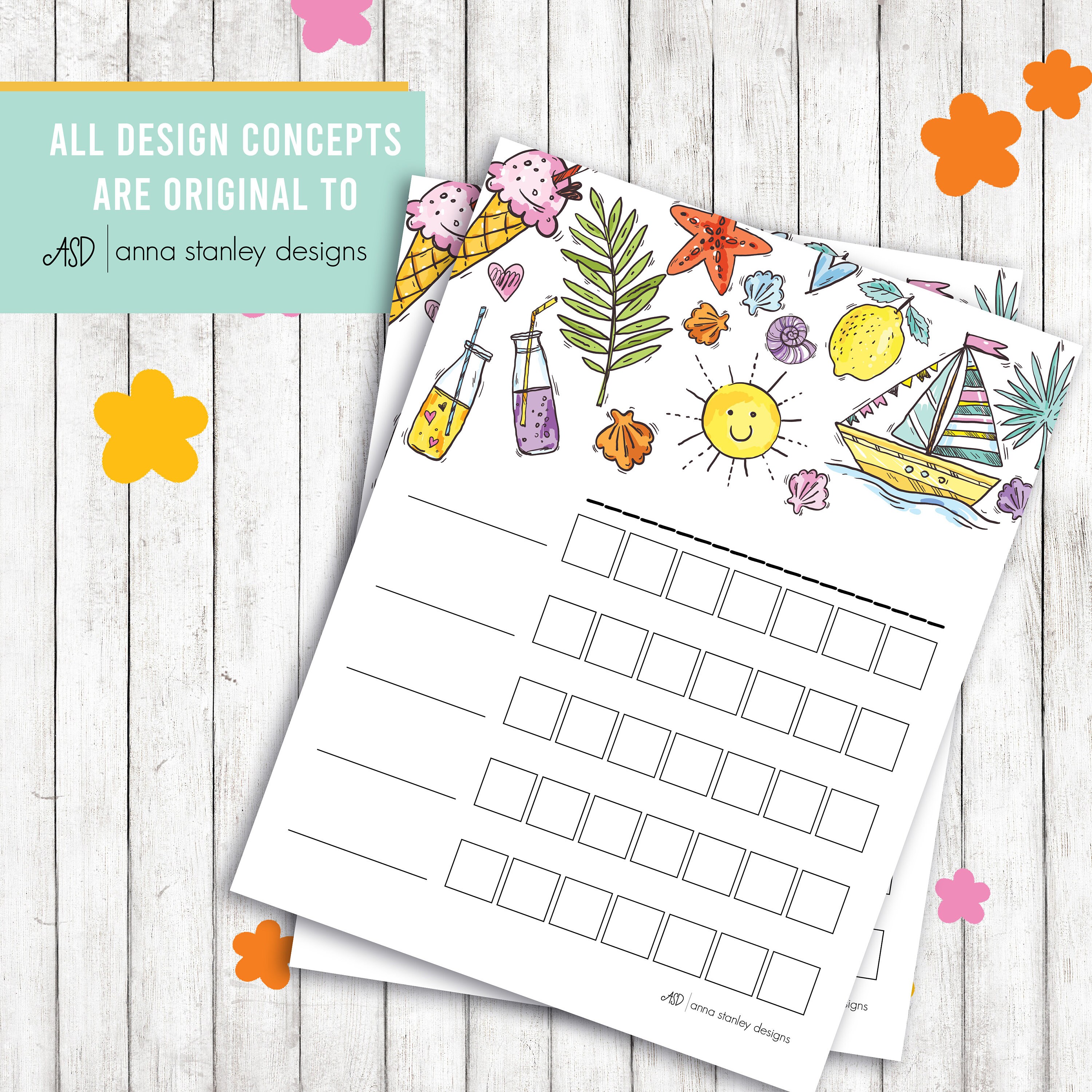 Printable, Cute Summer Days Goal Chart for Kids  Goal Chart for Kids | Chart | RewardChart | KidChart | EmpowerChart | Summer Theme | Beachy