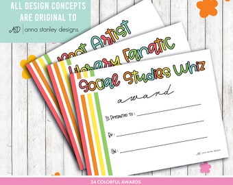 24 Printable, End of Year, Encouraging Classroom Awards | Teacher | Class Awards | End of Year Awards | Printable | Cute | Colorful Awards