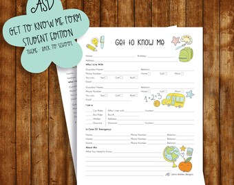 Get to Know Me, Back to School Student Form_Back To School Theme | Get to know me | Back to school | Teacher | Teacher Form | Cute | Fun