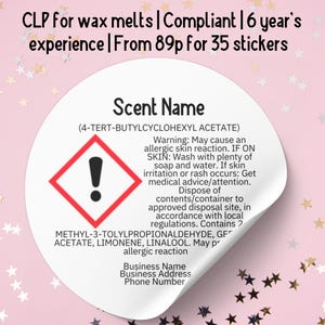 Wax Melt CLP Stickers: Circle Compliant Safety Labels, 37mm, CPL