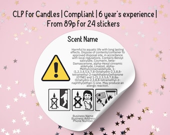 Candle CLP Stickers: Circle, Compliant Safety Labels (45mm) CPL