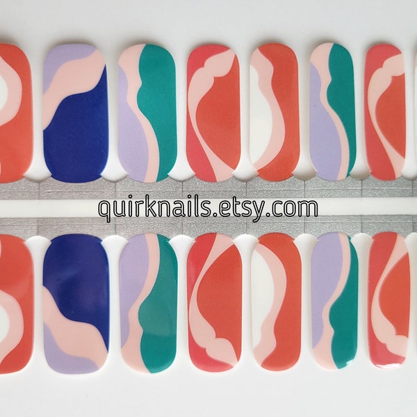 COLOR BLOCK nail wraps, abstract groovy shapes nail strips, bright and colorful, color pop, fun and funky nails