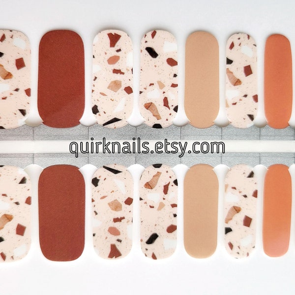 AUTUMN TERRAZZO Nail Wraps, rust and neutral modern nail art design, nail strips, terrazzo manicure, falling leaves