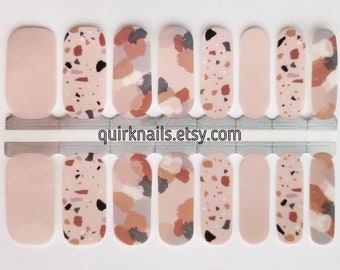 NEUTRAL TERRAZZO Nail Wraps, Modern Abstract Nail Stickers in rust, taupe, beige and grey