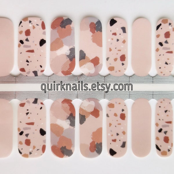 NEUTRAL TERRAZZO Nail Wraps, Modern Abstract Nail Stickers in rust, taupe, beige and grey