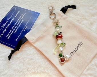 Handmade Mushroom Charm Beaded Keychain – Woodland Cottagecore Jewelry