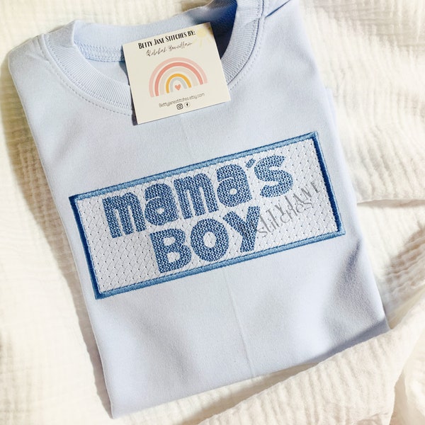Mama's Boy Mothers's Day Embroidered Monogrammed Children's Clothing Outfit Shirt Romper Dress Onesie, Faux Smock Embroidered shirt