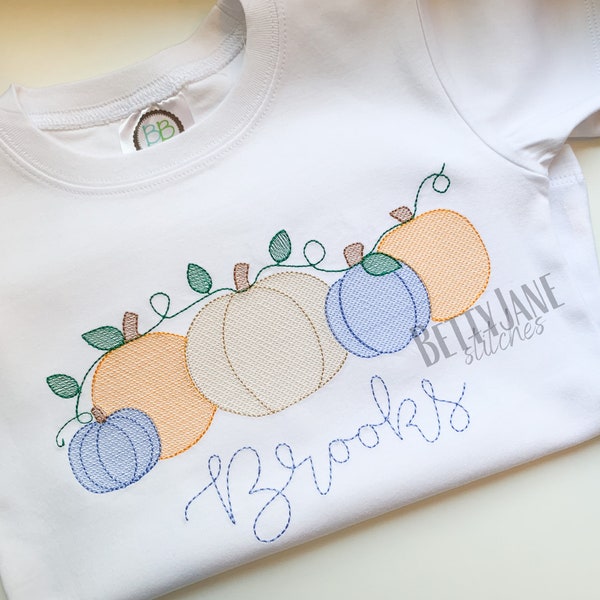 Fall (boy,blue) pumpkins monogrammed embroidered shirt, romper, dress, onesie