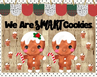 EDITABLE We Are Smart Cookies Christmas Classroom Winter Bulletin Board Kit or Door Decoration | Gingerbread Boy and Girl | Candy Cane