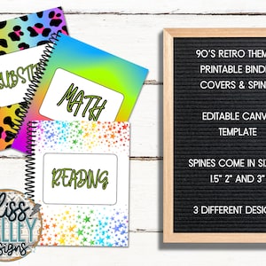 Editable 90&#39;s Retro Theme Printable Binder Cover and Spines | Teacher Resources|  Homeschool | Back to School | Organization