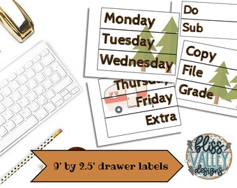 Camp Theme Drawer Labels / Printable / Classroom Decor / 10 Drawer Rolling Cart Labels / Classroom Organization / Back to School / Summer