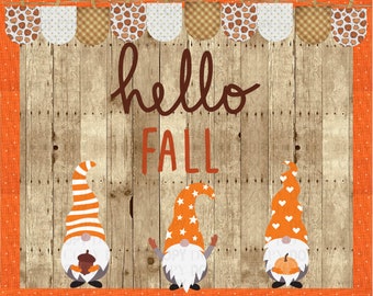 Hello Fall Gnomes Classroom Bulletin Board Kit | Fall Decorations | Pumpkins | Thanksgiving | Boho | Nature