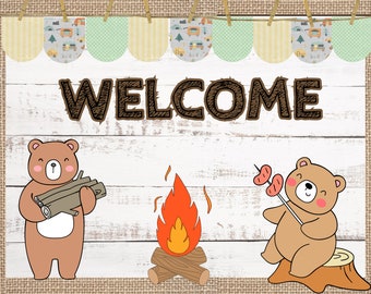 Camp Theme Welcome Printable Classroom Bulletin Board Kit / Door Decoration / Summer School / Back to School / Bears / Bulletin Board Idea