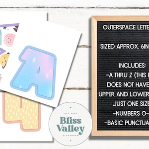 Pastel Outerspace Bulletin Board Letters | PNG | PDF | Classroom Decor | Preschool | Elementary Theme | Blue, Purple, Orange | Stars | UFO