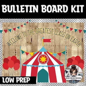 Afdrukbaar bulletinboard kit circus klaslokaal: deurdecoratie terug naar school carnaval direct downloaden