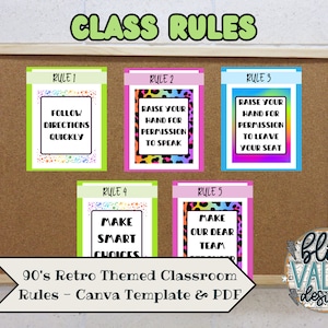 Editable 90&#39;s Retro Theme Printable Classroom Rules Template | Teacher Resources | Elementary School | Back to School