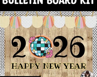 2026 Disco New Year Bulletin Board & Door Decoration | Printable Classroom Decor Kit | January Retro Office Display