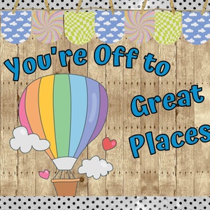 You're Off to Great Places March is Reading Month Classroom Bulletin Board Kit Spring Read Across America Library Hot Air Balloon image 1