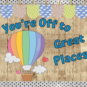 You're Off to Great Places March is Reading Month Classroom Bulletin Board Kit Spring Read Across America Library Hot Air Balloon image 1