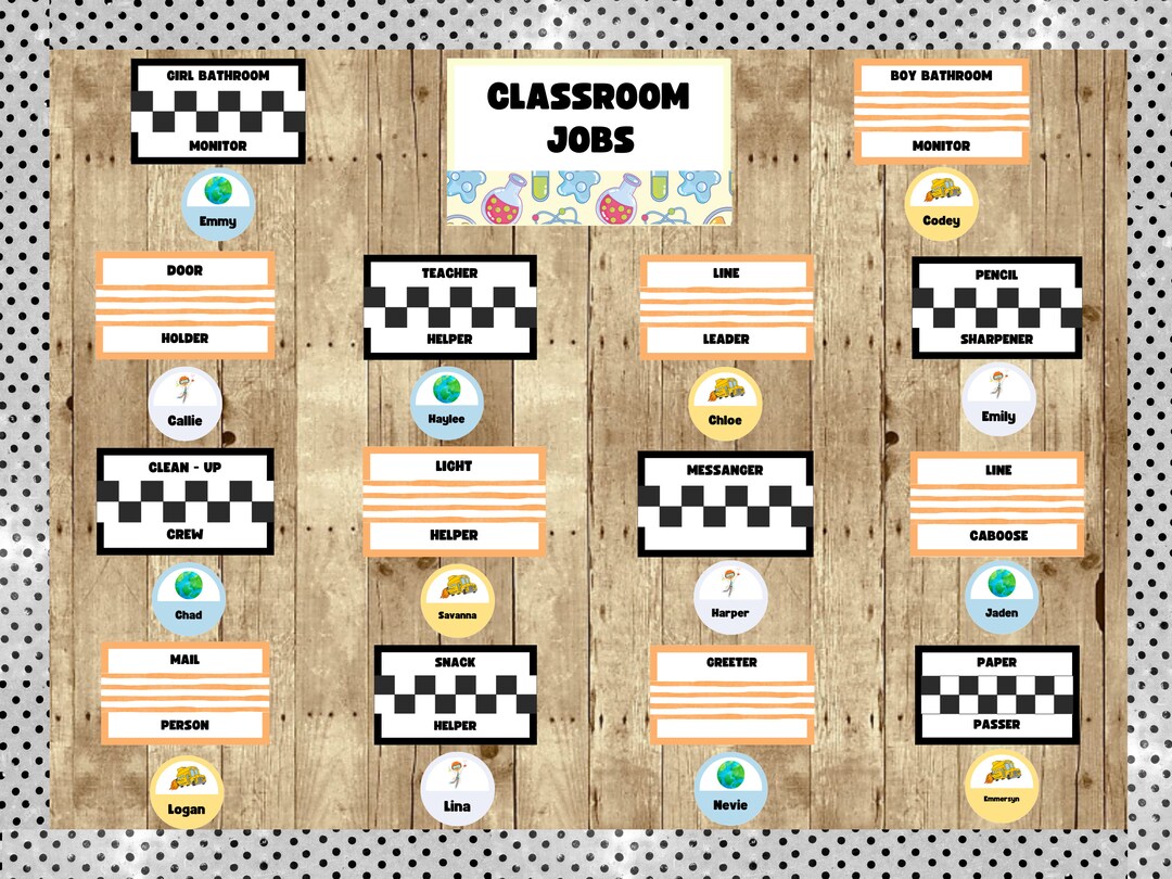 Editable Science School Bus Themed Classroom Jobs Display Bulletin