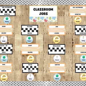 Editable Science School Bus Themed Classroom Jobs Display Bulletin Board Kit | Back to School | Canva Template | Space | Black and White