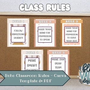 Editable Boho Printable Classroom Rules Template | Teacher Resources | Elementary School | Back to School | Rainbow | Neutral