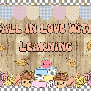 Herbst Klassenzimmer Tür Dekoration Kit: Eichel & Blätter Pinnwand (PNG für Cricut)