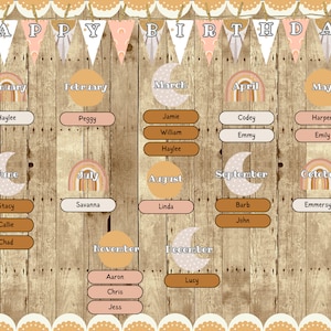 Boho Birthday Display Printable Classroom Bulletin Board Kit | Back to School | Bulletin Board Idea | Classroom Theme | Rainbow