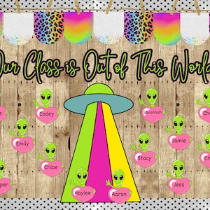 Our Class is Out of This World Printable Classroom Bulletin Board Kit | Door Decoration | Back to School | 90&#39;s Retro | Bulletin Board Idea