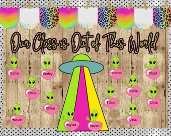 Our Class is Out of This World Printable Classroom Bulletin Board Kit | Door Decoration | Back to School | 90's Retro | Bulletin Board Idea