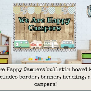 We Are Happy Campers Classroom Bulletin Board Kit | Door Decoration | Back to School | Bulletin Board Idea | Nature | Boho | Camping