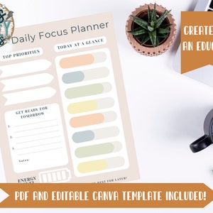 Editable Printable ADHD Daily Focus Planner For Adults, Children, and Students / To Do List / Productivity Planner