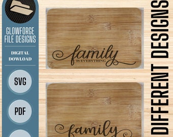 Paquete de tabla de cortar, familia, cocina, la familia lo es todo, archivo de tabla de corte SVG Glowforge, archivo de grabado láser, archivo digital
