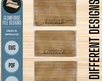 Paquete de tabla de cortar, la felicidad es casera, cocina, felicidad, archivo de tabla de cortar Glowforge SVG, archivo de grabado láser, archivo digital