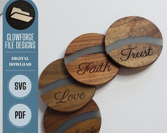 Archivo de grabado de montaña rusa, esperanza, amor, fe, confianza, Glowforge SVG, conjunto de SVG de montaña rusa, archivo láser de montaña rusa, archivo de grabado láser, archivo digital