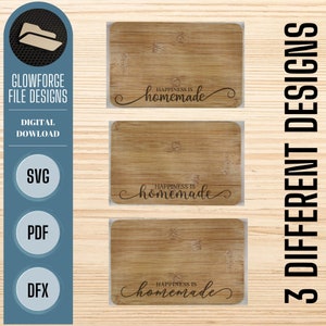 Pacchetto tagliere, La felicità è fatta in casa, Cucina, Felicità, File tagliere Glowforge SVG, File incisione laser, File digitale