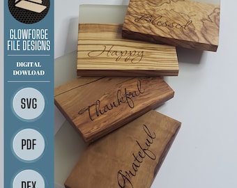 Archivo de grabado de posavasos, Agradecido, Agradecido, Feliz, Bendito, Glowforge, Conjunto SVG de posavasos, Archivo láser de posavasos, Archivo de grabado láser, Archivo digital